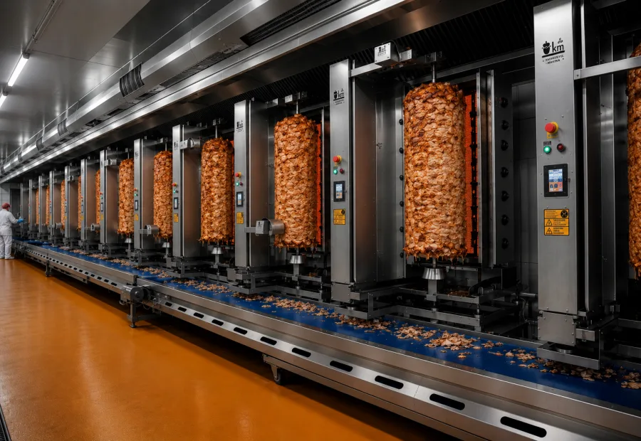 Vorbereitung von Dönerspießen an der Produktionslinie